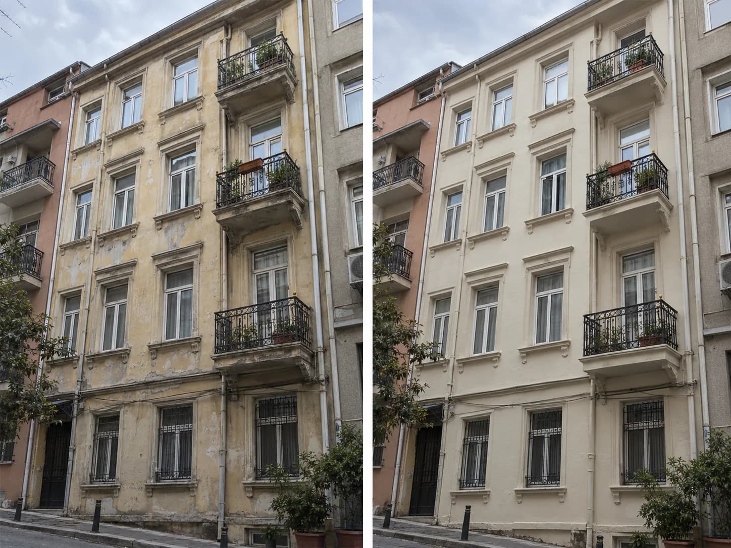 Beyoğlu dış cephe boya uygulaması öncesi ve sonrası konsept görseli
