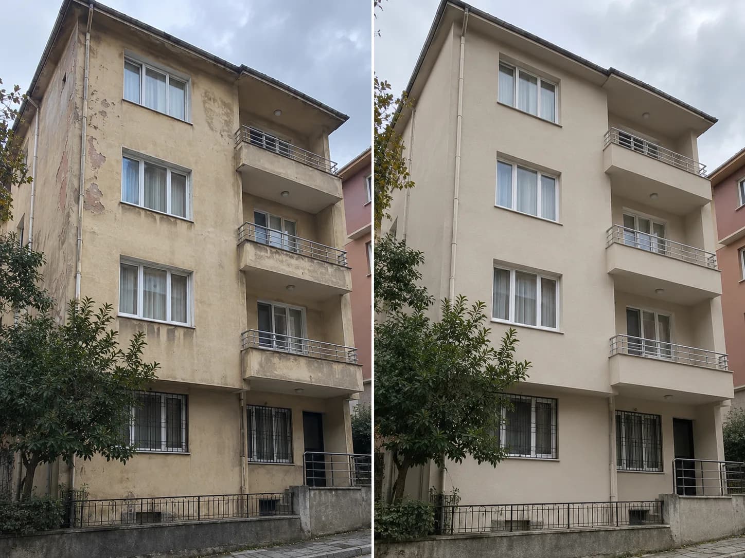 Ümraniye dış cephe boya uygulaması öncesi ve sonrası konsept görseli